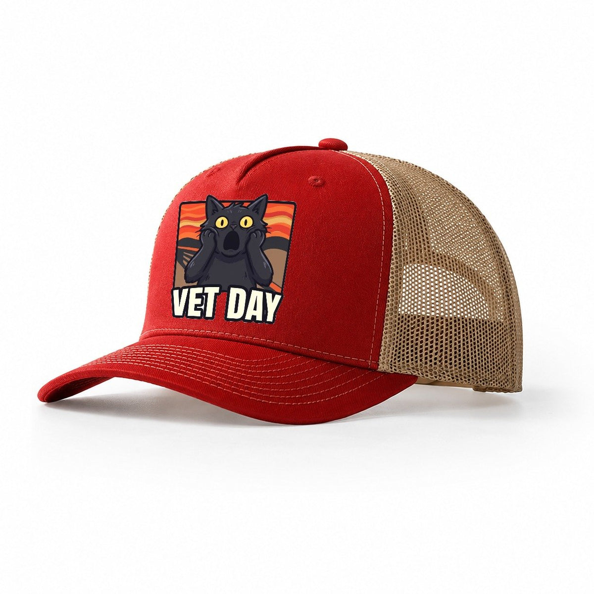 Black Cat Scream Vet Day Scream Trucker Hat – Red Khaki
