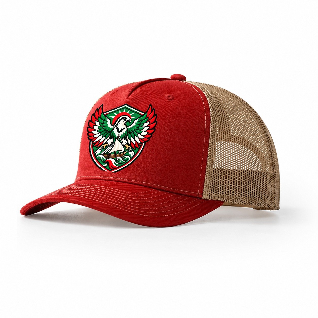 Kuwait Minimal Emblem Country Logos Trucker Hat – Red Khaki