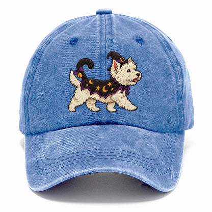 One West Highland Terrier In Halloween Costume Little Witch S Cat Familiar Costume With A Tiny Hat Halloween Dog Parade Classic Cap – Summer Sky