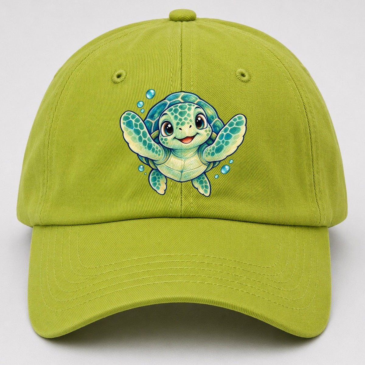 Sea Turtle Front Paddle Sea Sprite Baseball Cap – Fluorescent Green