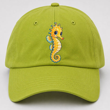 Seahorse Vertical Hello Sea Sprite Baseball Cap – Fluorescent Green