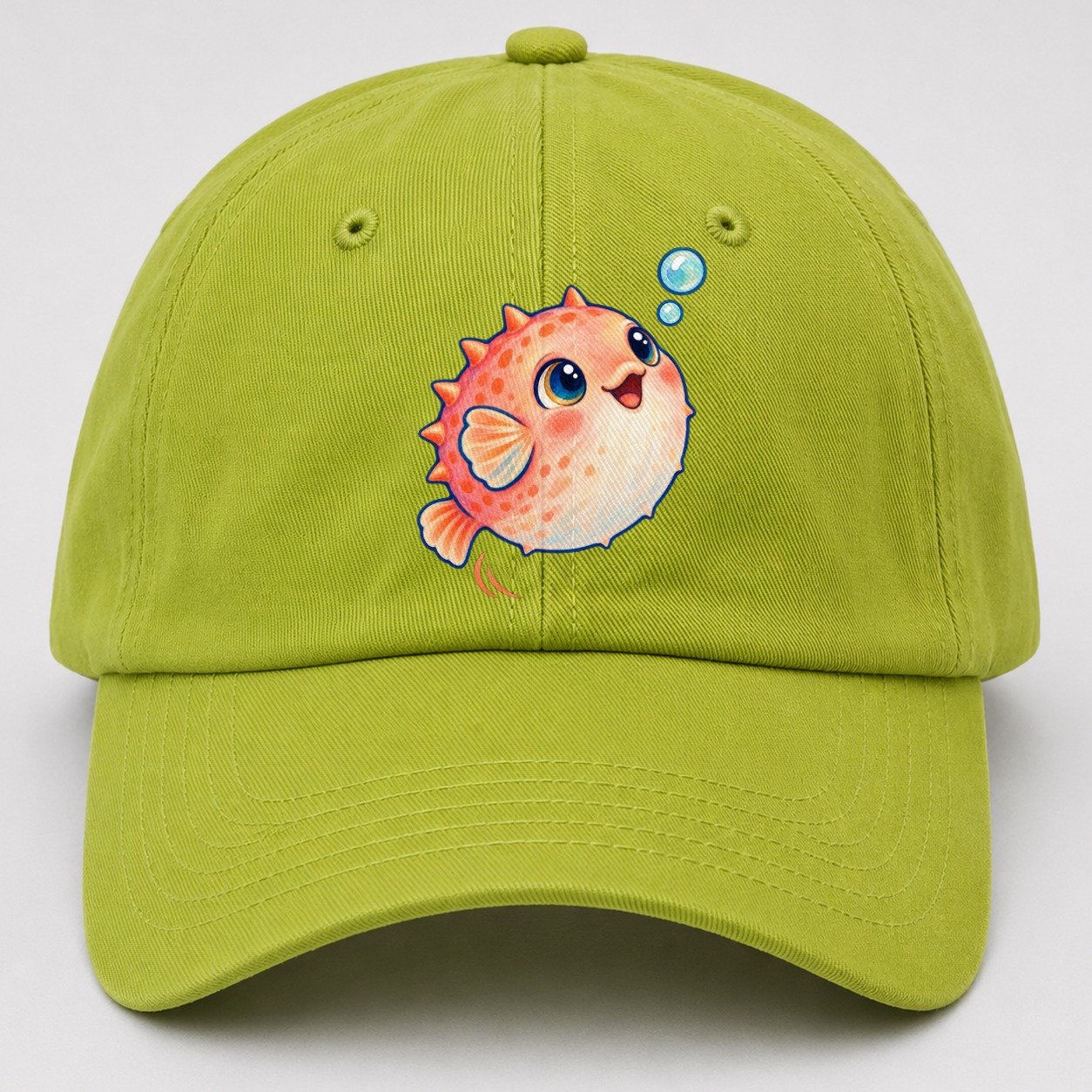 Pufferfish Bubble Bounce Sea Sprite Baseball Cap – Fluorescent Green