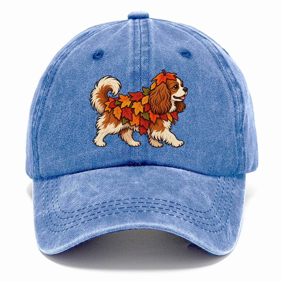 One Cavalier King Charles Spaniel In Halloween Costume Fallen Leaf Pile Costume With Orange And Red Felt Leaves Halloween Dog Parade Classic Cap – Summer Sky