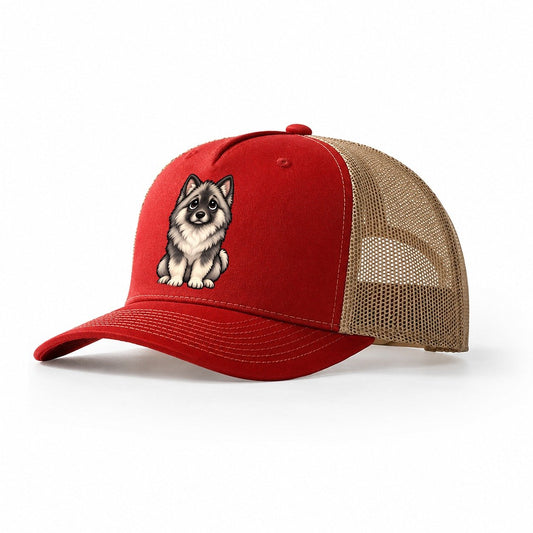 Keeshond Sitting Sweetheart Trucker Hat – Red Khaki