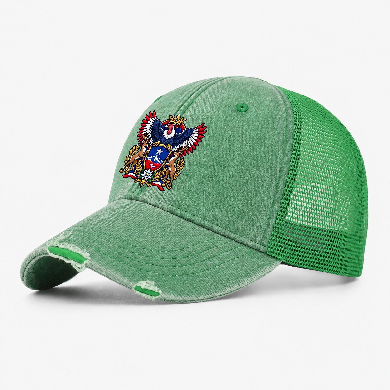 Chile Heraldic Crest Country Logos Washed Trucker Hat – Ink Green