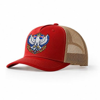 Iceland Heraldic Crest Country Logos Trucker Hat – Red Khaki
