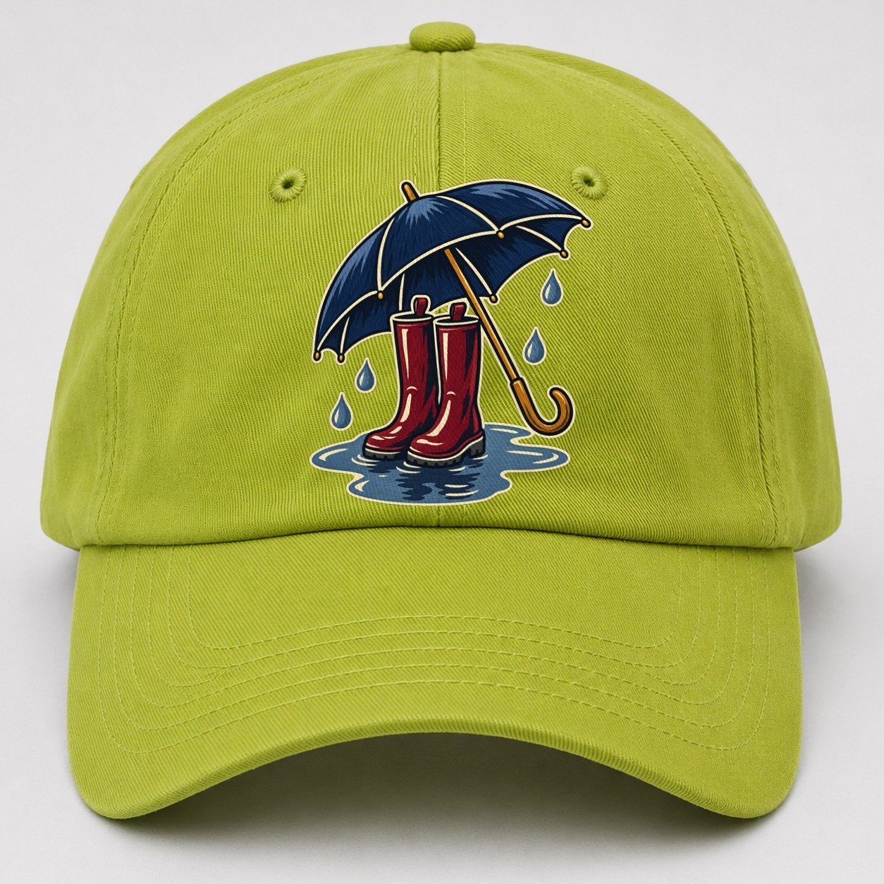 Rainy Day Umbrella And Wellington Boots Uk Culture Heritage Baseball Cap – Fluorescent Green