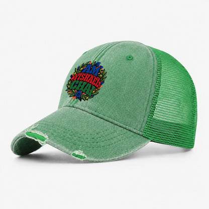 Am Yisrael Chai Anthem Judaism Heritage Washed Trucker Hat – Ink Green