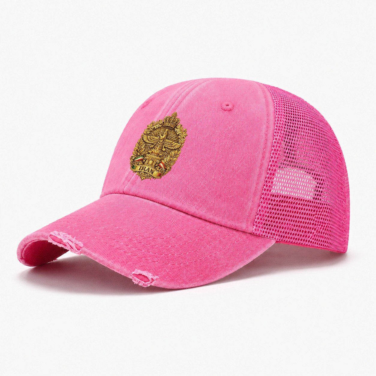 Iran Fire Temple Emblem Washed Trucker Hat – Rose