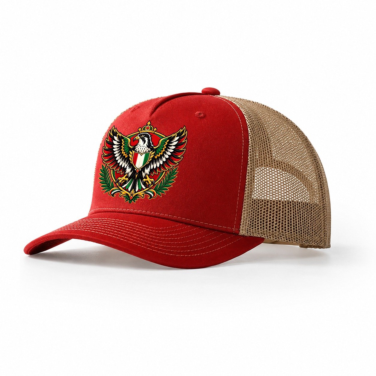 United Arab Emirates Heraldic Crest Country Logos Trucker Hat – Red Khaki