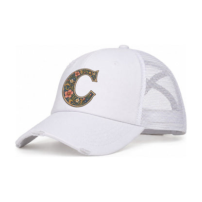 Wildflower C Monogram Women's Ponytail Trucker Hat – White White