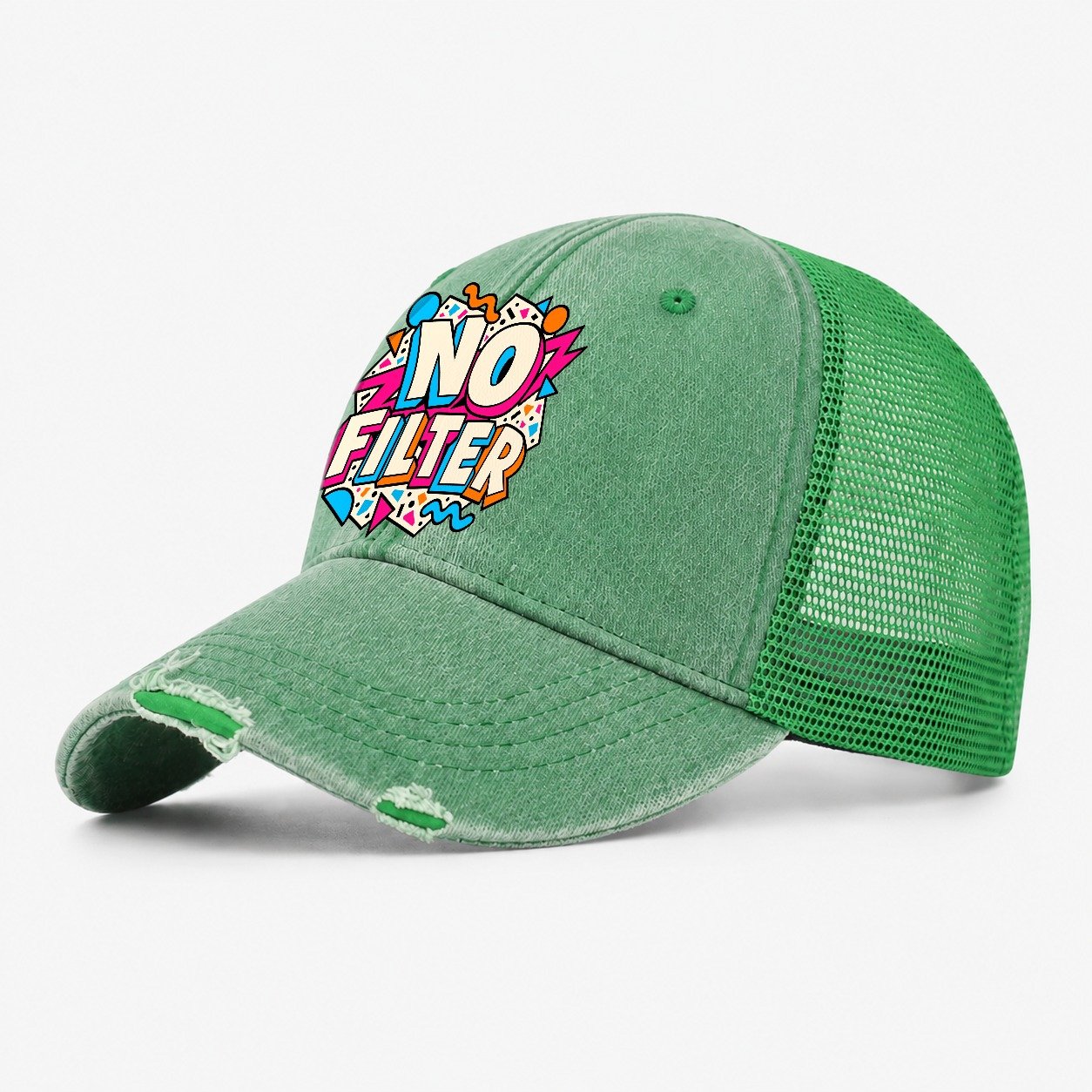 No Filter Crazy Styles Washed Trucker Hat – Ink Green