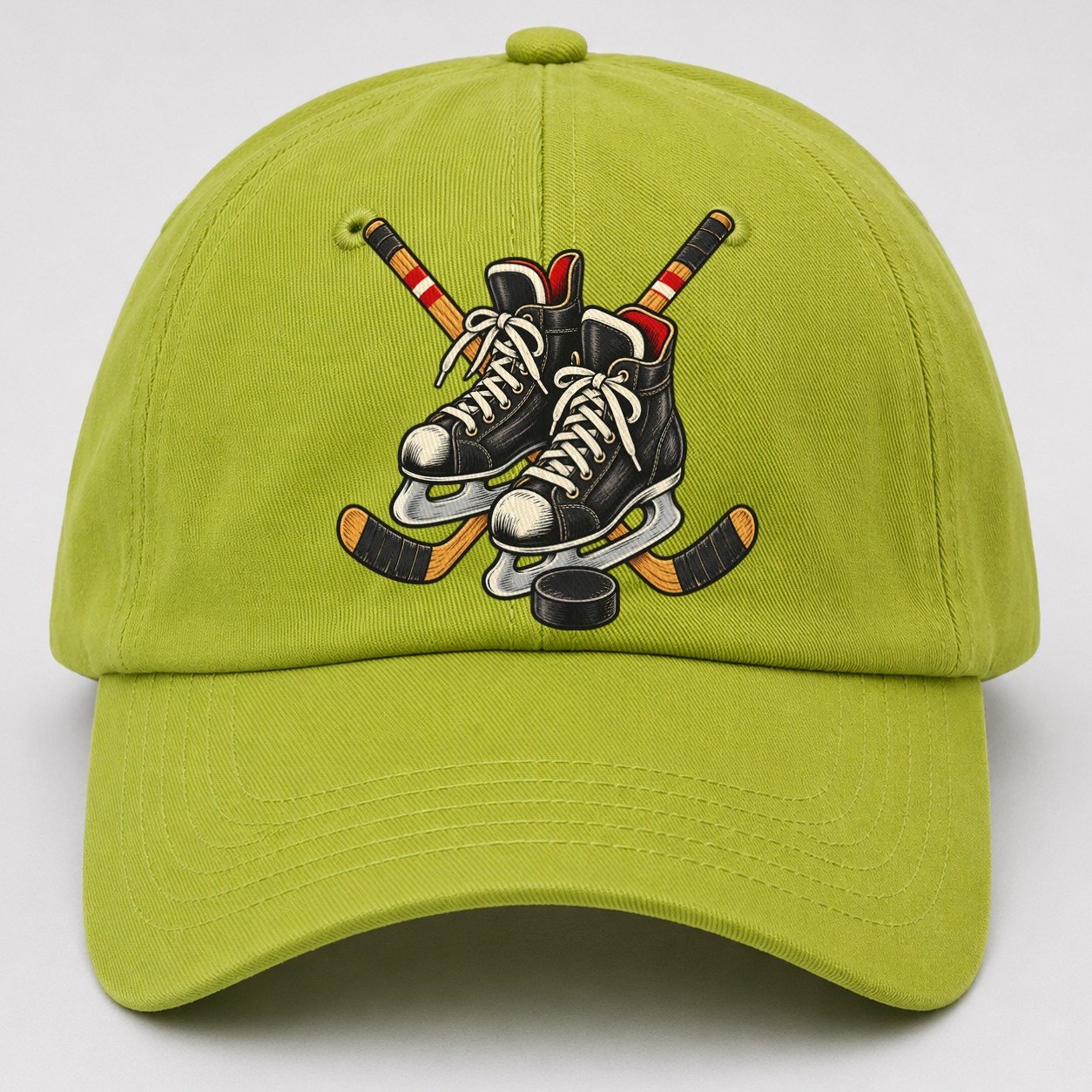 Backyard Hockey Skates Sticks And Puck Canada Cultural Icons Baseball Cap – Fluorescent Green