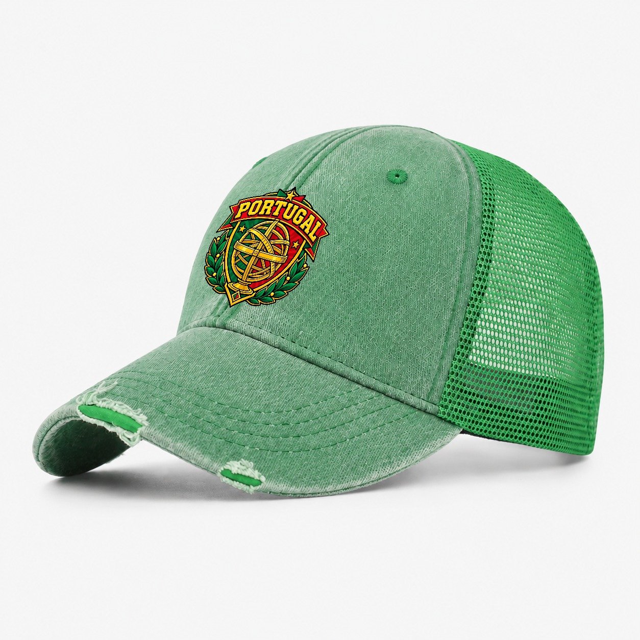 Portugal Retro Badge Country Logos Washed Trucker Hat – Ink Green
