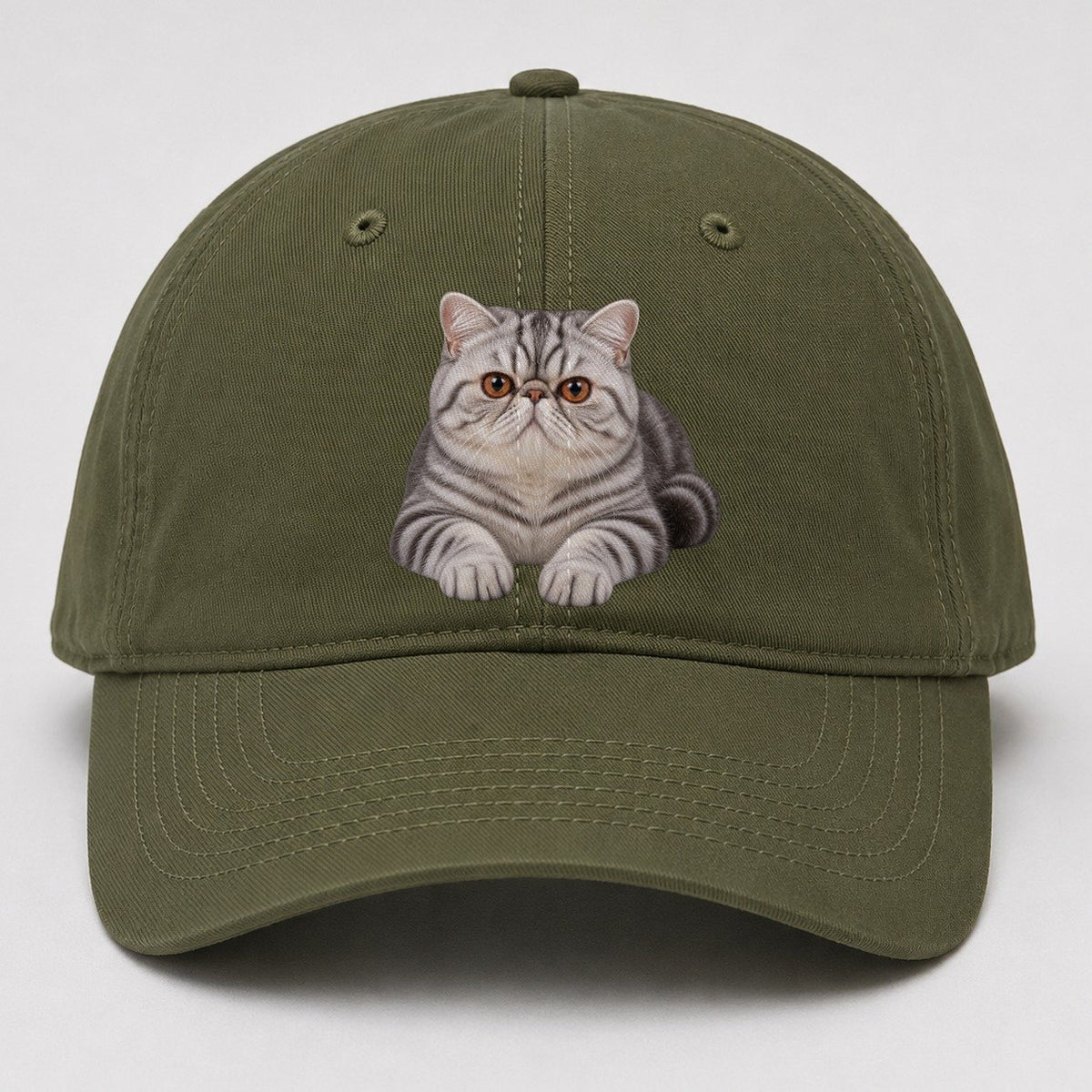 Exotic Shorthair Reclining Paws Forward Realistic Cat Portrait Baseball Cap – Army Green