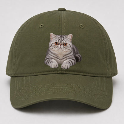 Exotic Shorthair Reclining Paws Forward Realistic Cat Portrait Baseball Cap – Army Green
