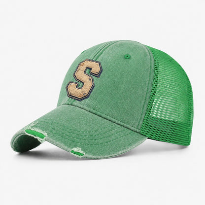 Varsity Chenille S Monogram Washed Trucker Hat – Ink Green