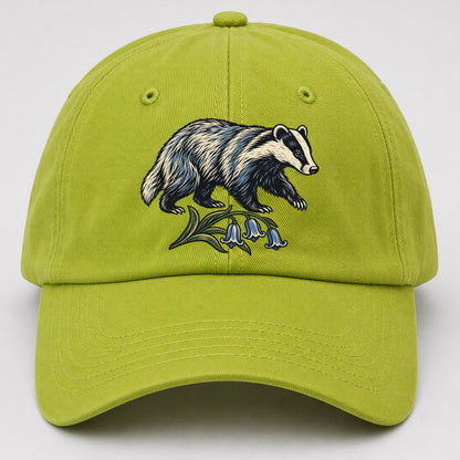 British Badger With Bluebell Sprig Uk Culture Heritage Baseball Cap – Fluorescent Green