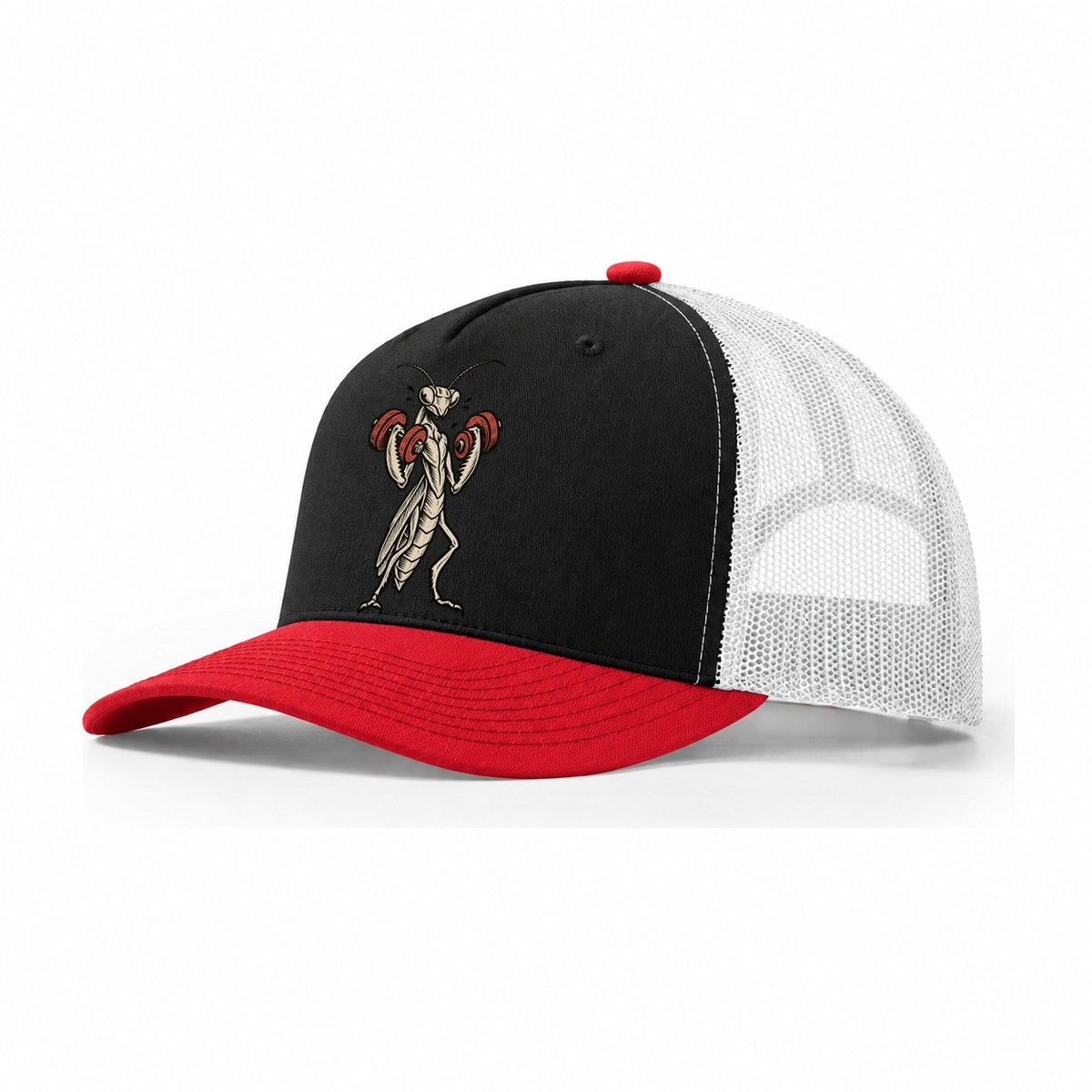 Mantis Double Curl Animal Lifters Trucker Hat – Black Red White