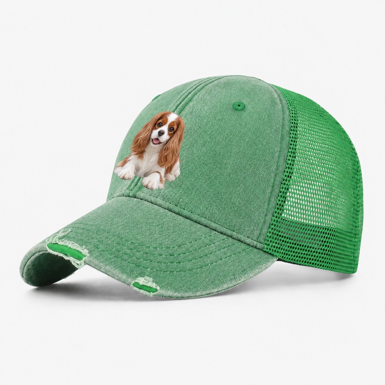 Cavalier King Charles Spaniel Lying Down Top Breeds Washed Trucker Hat – Ink Green