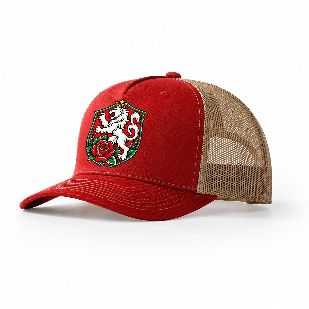 Bulgaria Minimal Emblem Country Logos Trucker Hat – Red Khaki