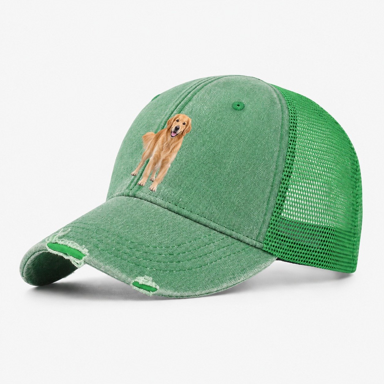 Golden Retriever Standing Top Breeds Washed Trucker Hat – Ink Green