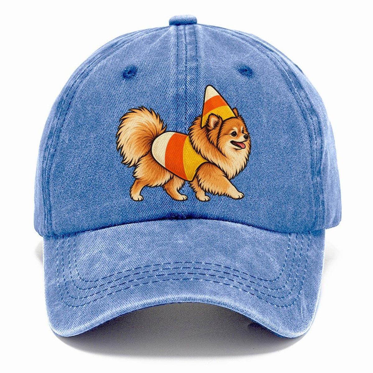 One Pomeranian In Halloween Costume Candy Corn Costume Tri Color Pointed Cone Halloween Dog Parade Classic Cap – Summer Sky