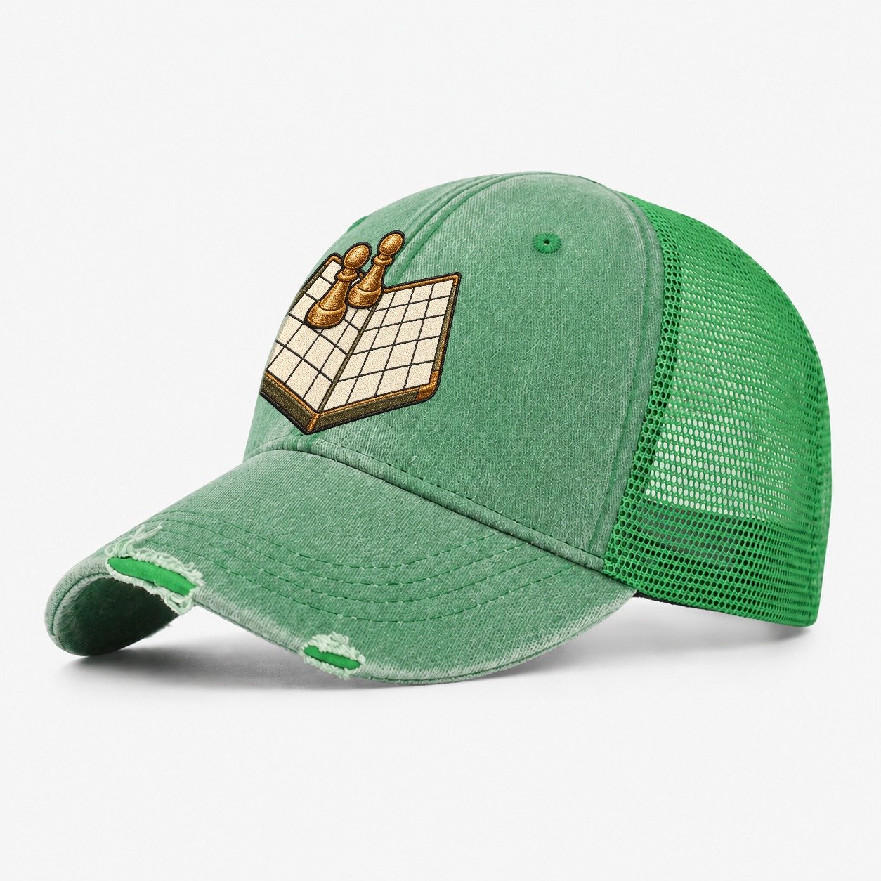 Open Folded Board With Two Pawns Board Games Washed Trucker Hat – Ink Green
