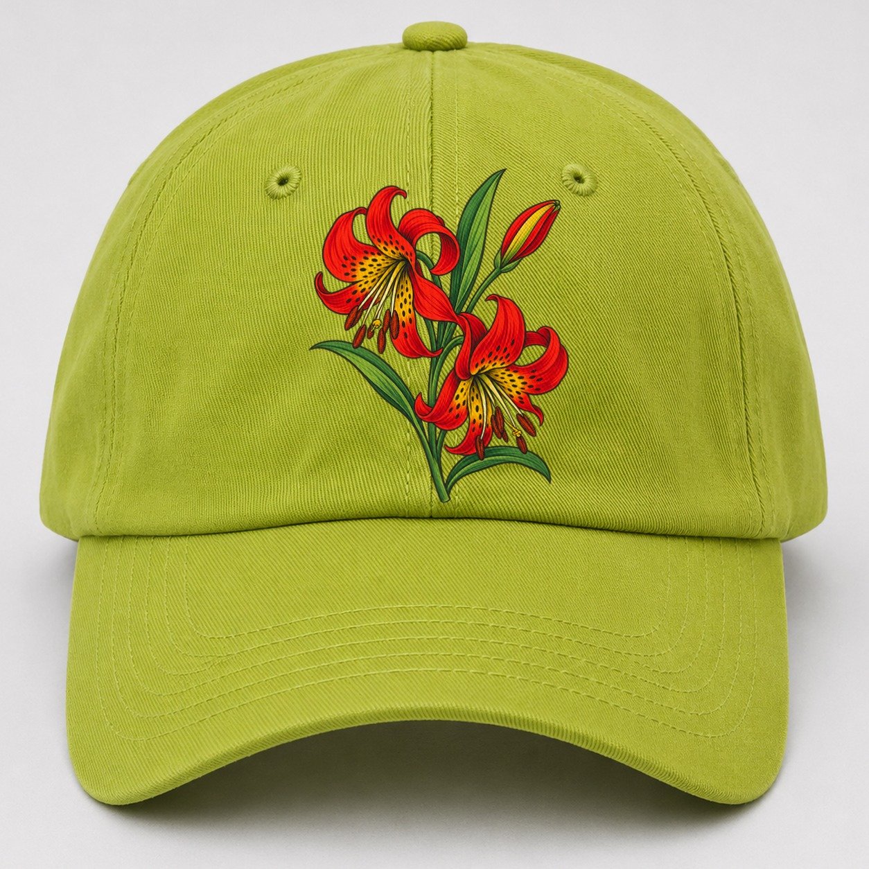 Saskatchewan Western Red Lily Canada Cultural Icons Baseball Cap – Fluorescent Green