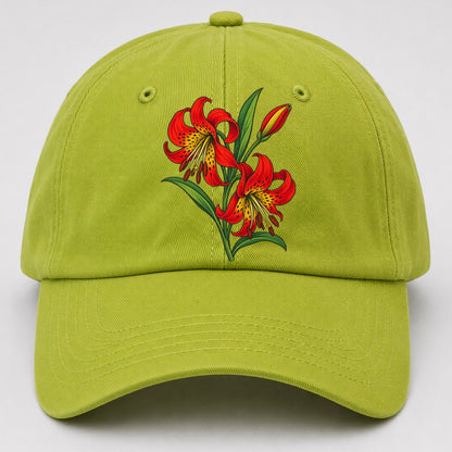 Saskatchewan Western Red Lily Canada Cultural Icons Baseball Cap – Fluorescent Green