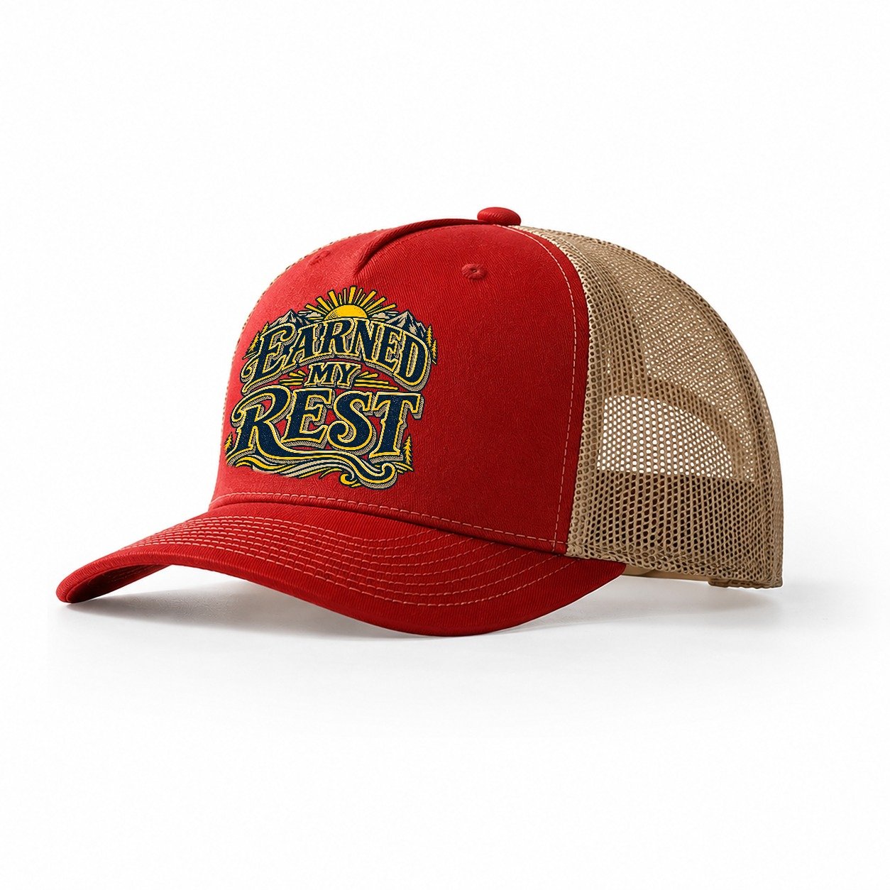 Earned My Rest Retired Living Trucker Hat – Red Khaki