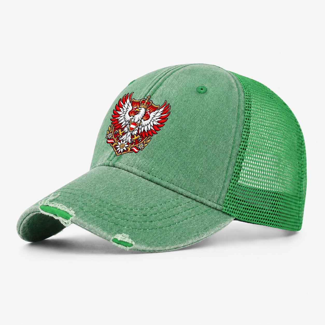 Austria Heraldic Crest Country Logos Washed Trucker Hat – Ink Green