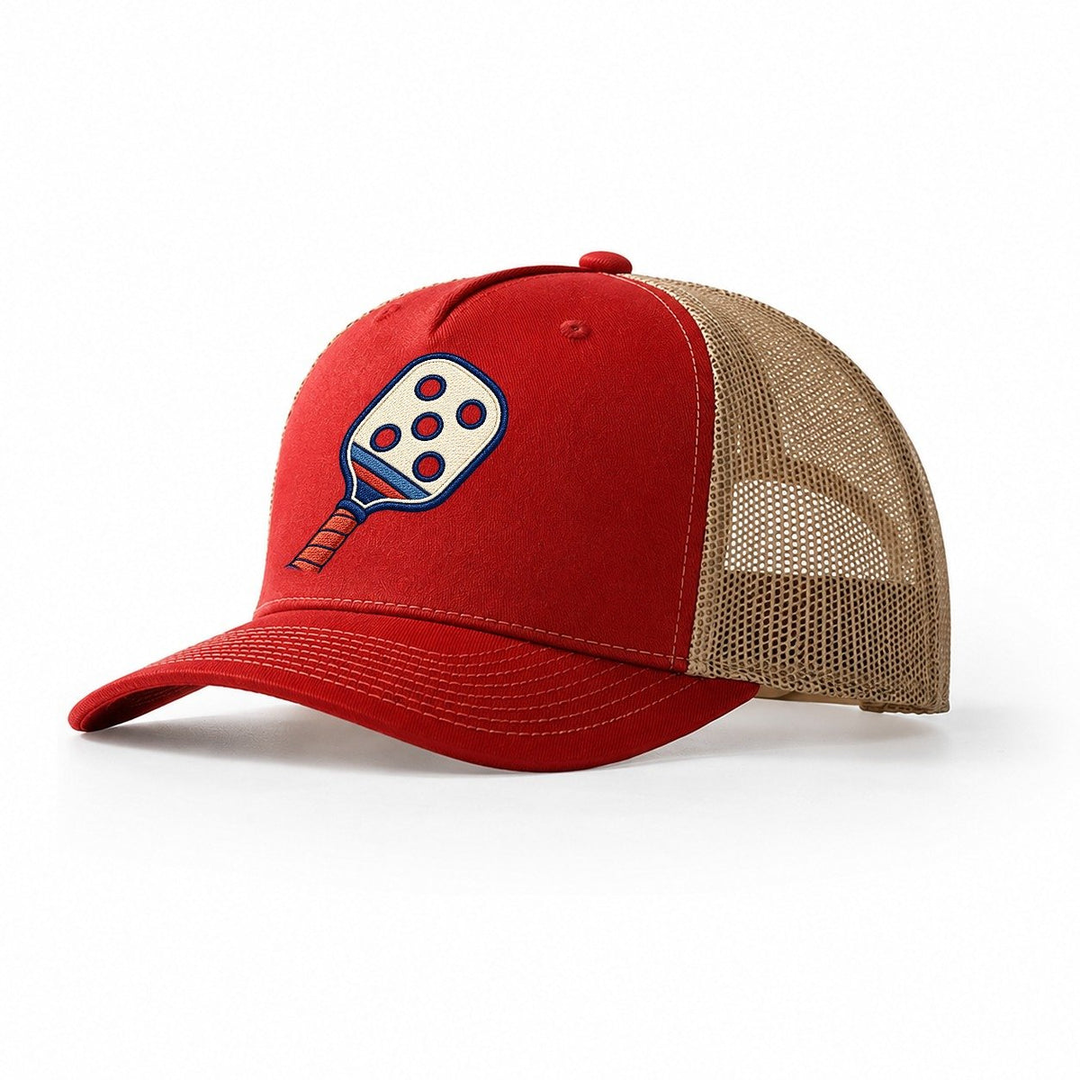 Pickleball Paddle Tiny Solo Marks Trucker Hat – Red Khaki