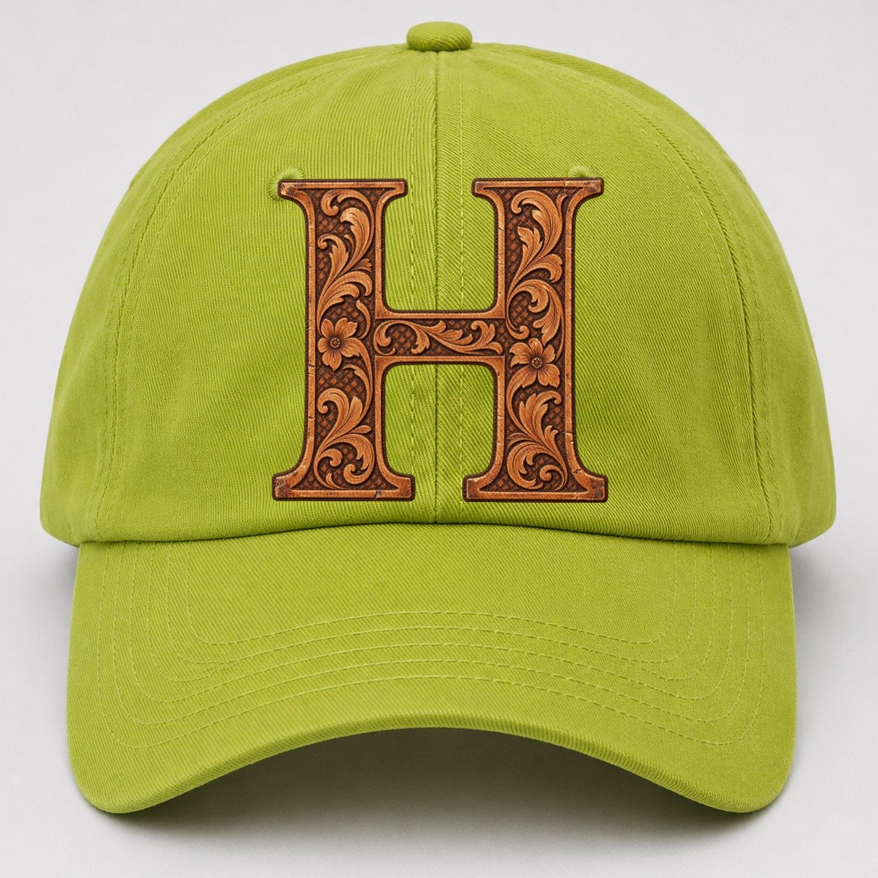 Tooled Leather H Monogram Baseball Cap – Fluorescent Green