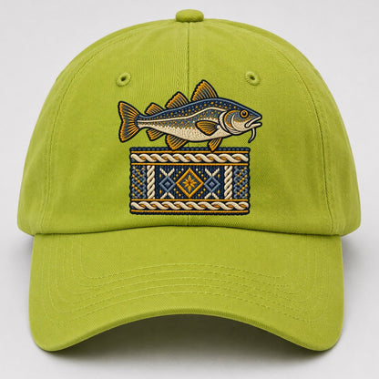 Fisherman S Gansey Knit And Cod Uk Culture Heritage Baseball Cap – Fluorescent Green