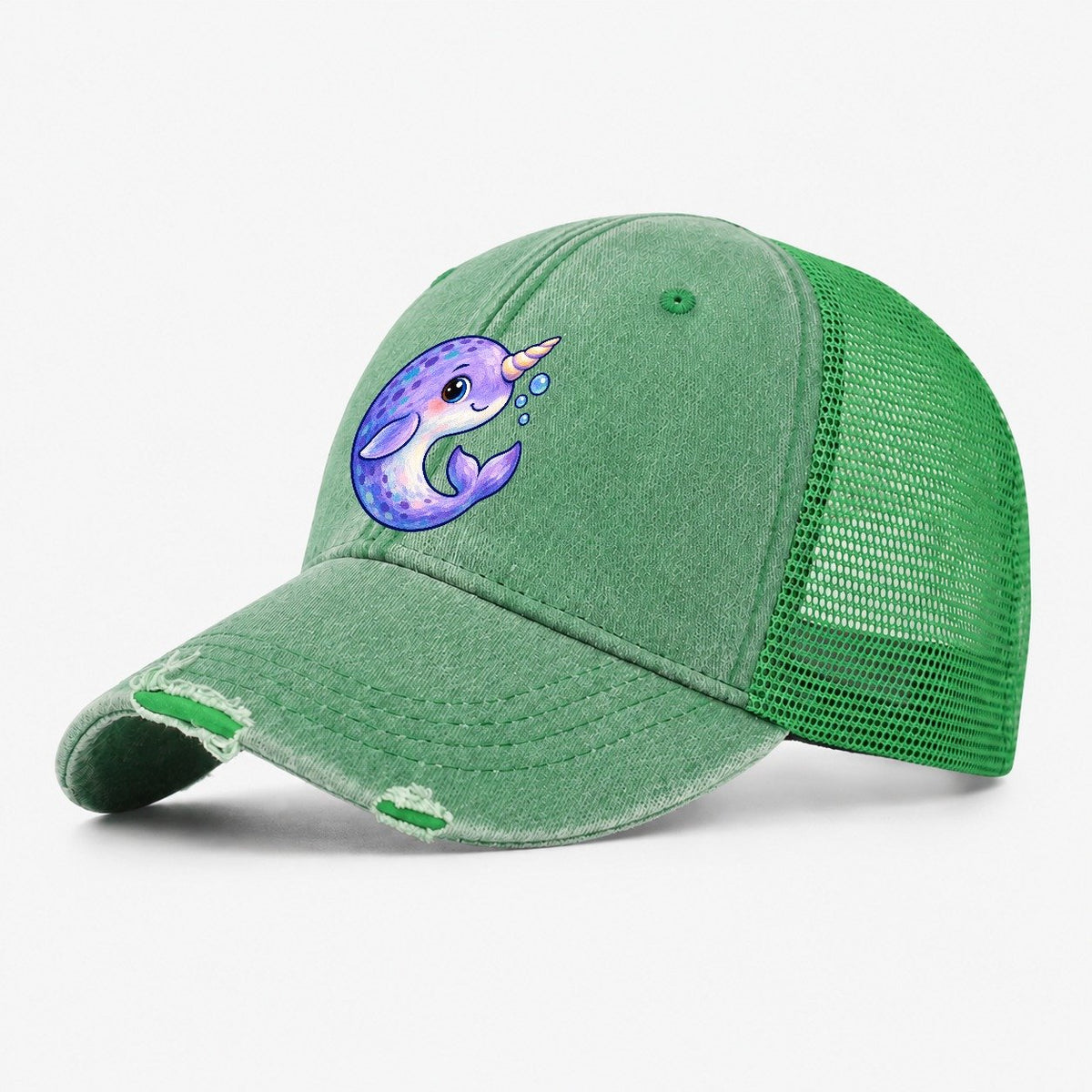 Narwhal Crescent Curl Sea Sprite Washed Trucker Hat – Ink Green