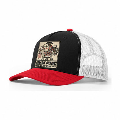 Amabie Charms Yokai Night Market Trucker Hat – Black Red White
