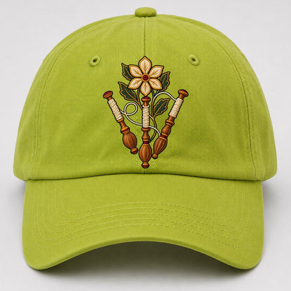 Three Lace Bobbins And Six Petal Linen Bloom Uk Culture Heritage Baseball Cap – Fluorescent Green