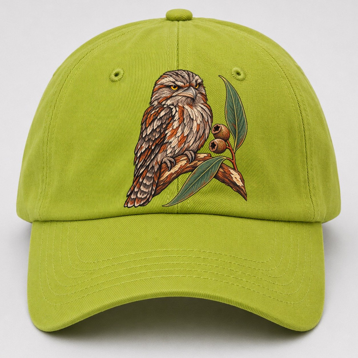 Tawny Frogmouth And Gum Nuts Australia Cultural Icons Baseball Cap – Fluorescent Green