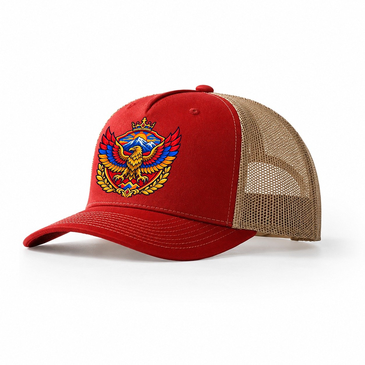 Armenia Heraldic Crest Country Logos Trucker Hat – Red Khaki