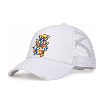 Footed Bowl Stack Clay Color Makers Women's Ponytail Trucker Hat – White White