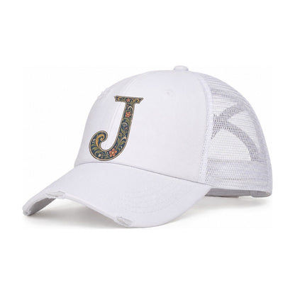 Wildflower J Monogram Women's Ponytail Trucker Hat – White White