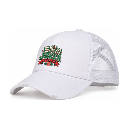 Joker In The Mix Mahjong Game Night Women's Ponytail Trucker Hat – White White