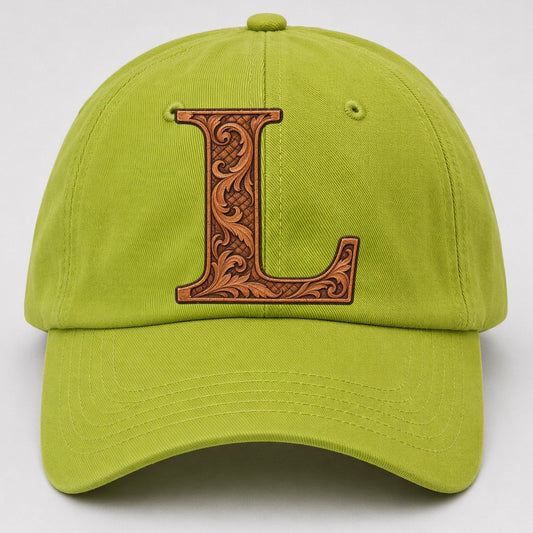 Tooled Leather L Monogram Baseball Cap – Fluorescent Green