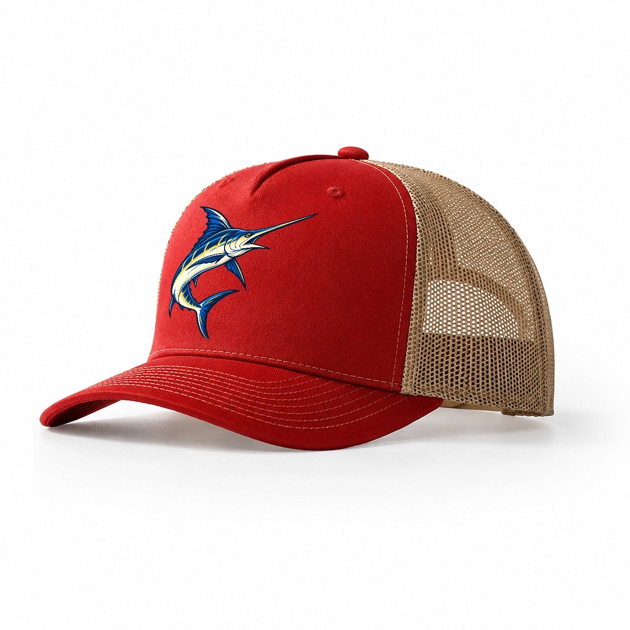 Swordfish Blade Fishing Elegant Trucker Hat – Red Khaki