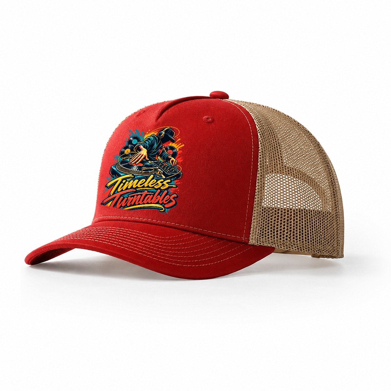 Timeless Turntables Music Instruments Trucker Hat – Red Khaki