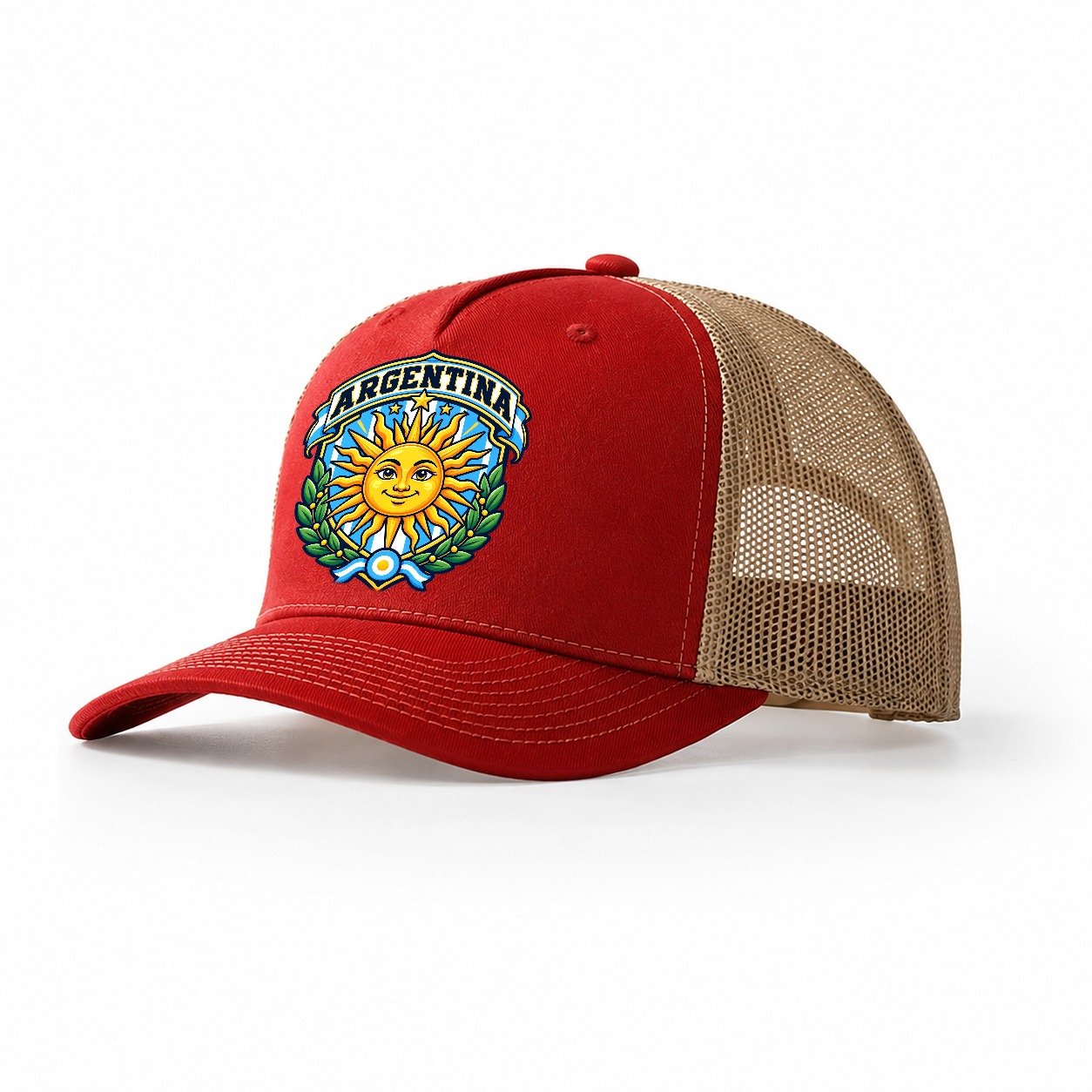 Argentina Retro Badge Country Logos Trucker Hat – Red Khaki