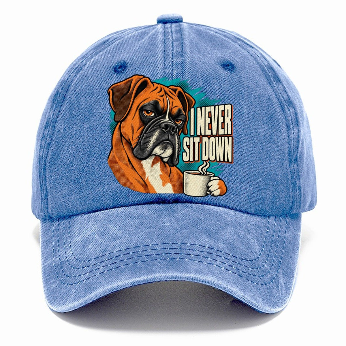 I Never Sit Down Boxer Dog Coffee Classic Cap – Summer Sky