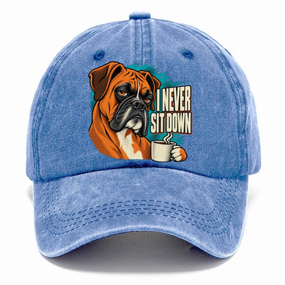 I Never Sit Down Boxer Dog Coffee Classic Cap – Summer Sky