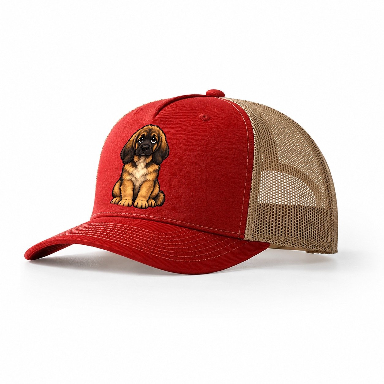 Leonberger Sitting Sweetheart Trucker Hat – Red Khaki